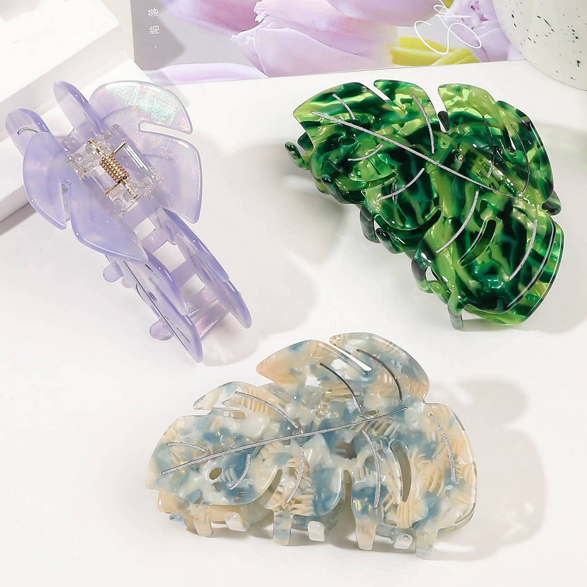 Acetate Leaf Hair Claw - Elegant Shark Clip_CWAHA1646: Purple / (OS) 3