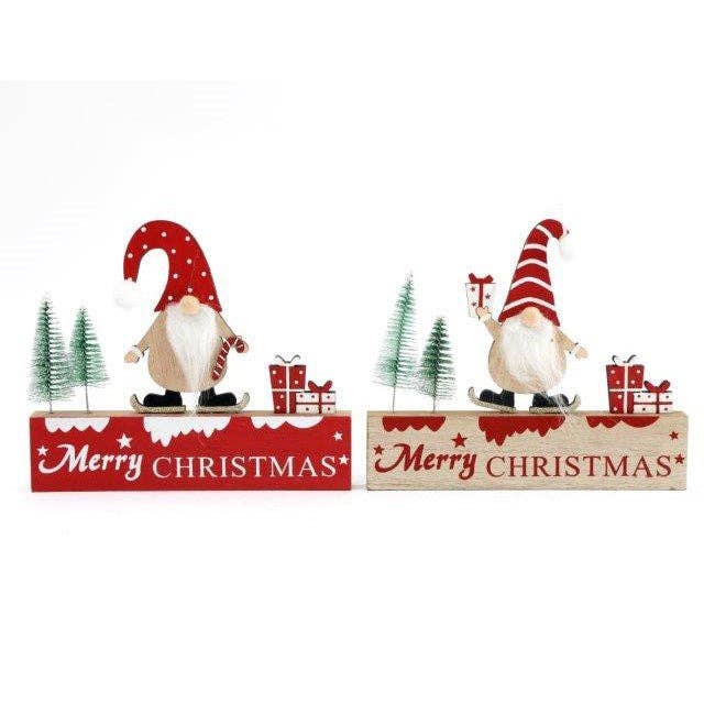 Wooden Merry Christmas Gnome Decoration
