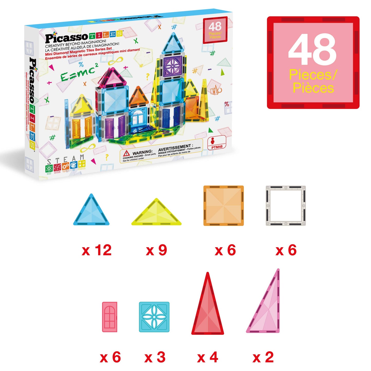 PicassoTiles 48 Pieces Travel Size Magnetic Tiles Toy