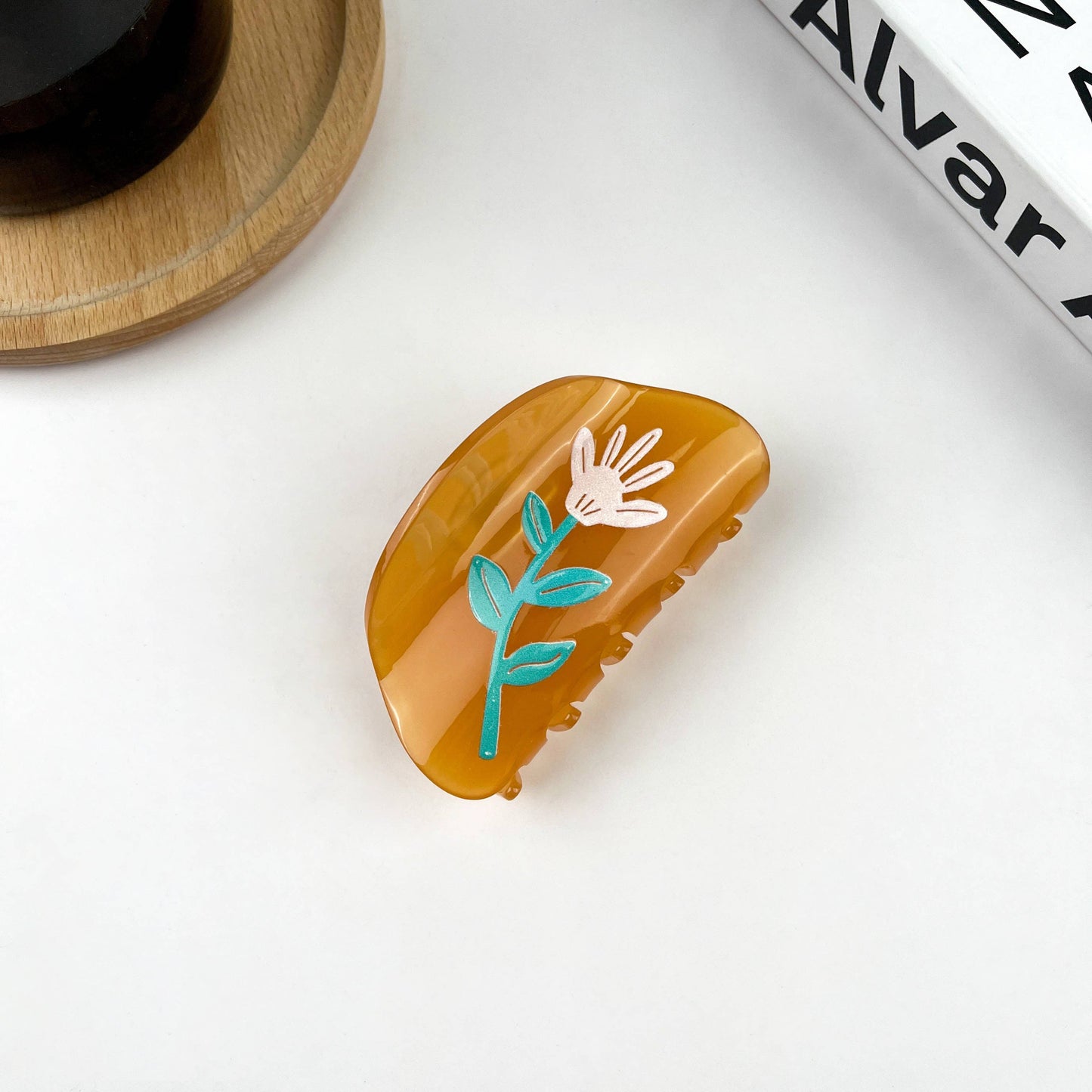 Brown Flower Claw Clip