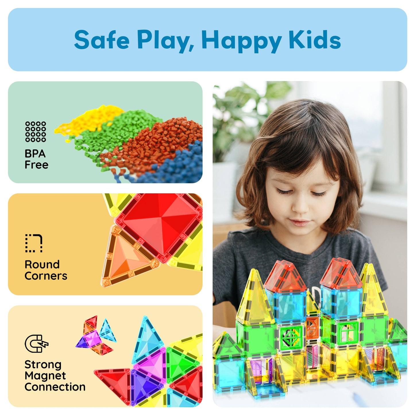 PicassoTiles 48 Pieces Travel Size Magnetic Tiles Toy