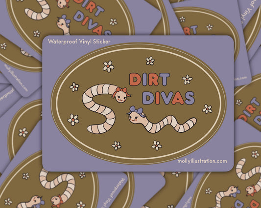 Dirt Divas Worm Waterproof Vinyl Sticker