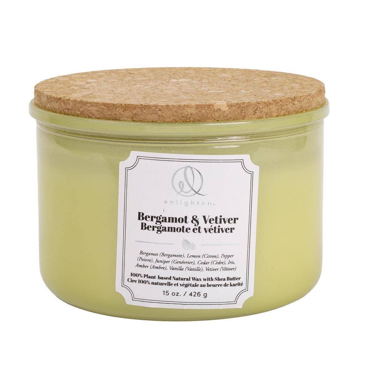Truu Design Enlighten Candle with Wood Lid: Bergamot+Vetiver / 8 oz./226.8g