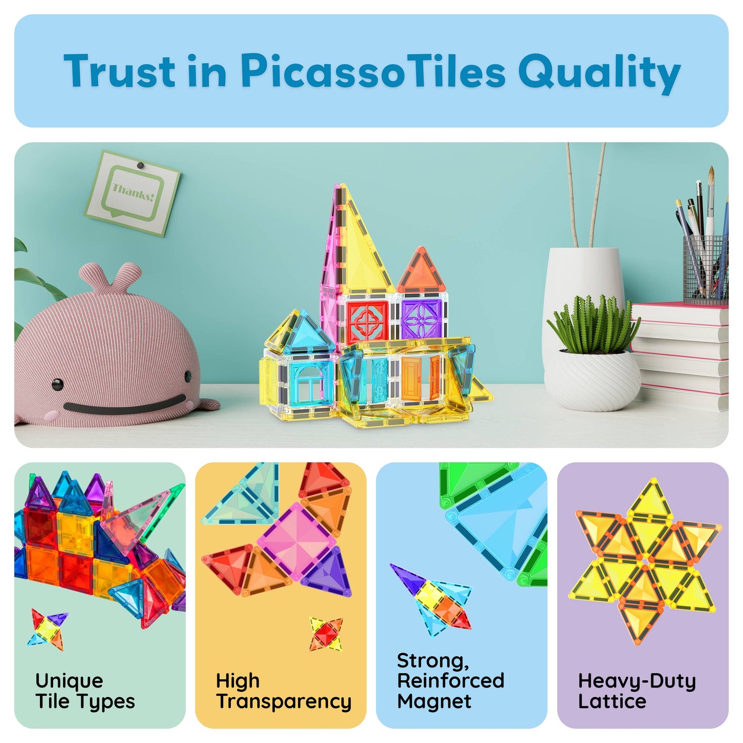 PicassoTiles 48 Pieces Travel Size Magnetic Tiles Toy