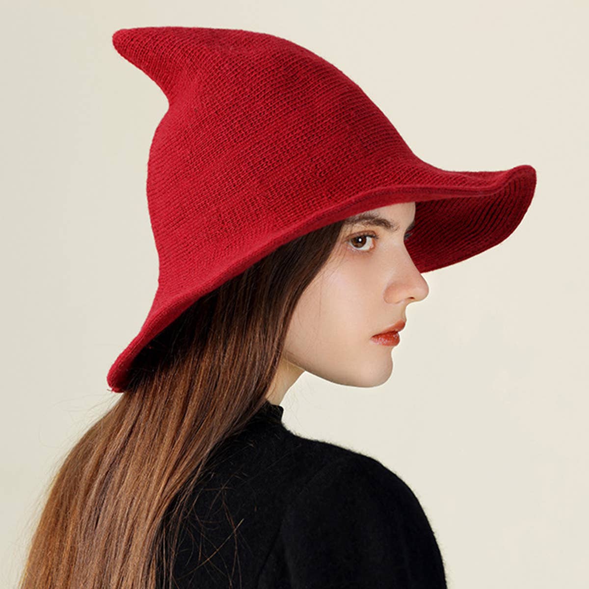 Halloween Pointed Witch Hat, Knit & Foldable_CWAH0617: BLACK / (OS) 2
