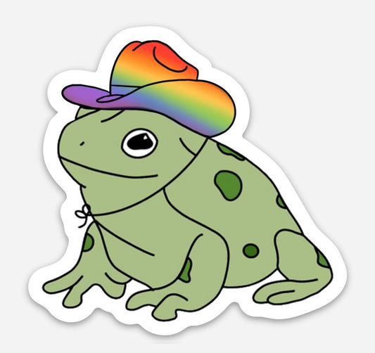 Gay frog sticker rainbow pride cowboy hat funny cute: Regular