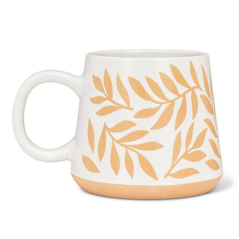 Oversized Mug with Leaves-4"H(17oz)
