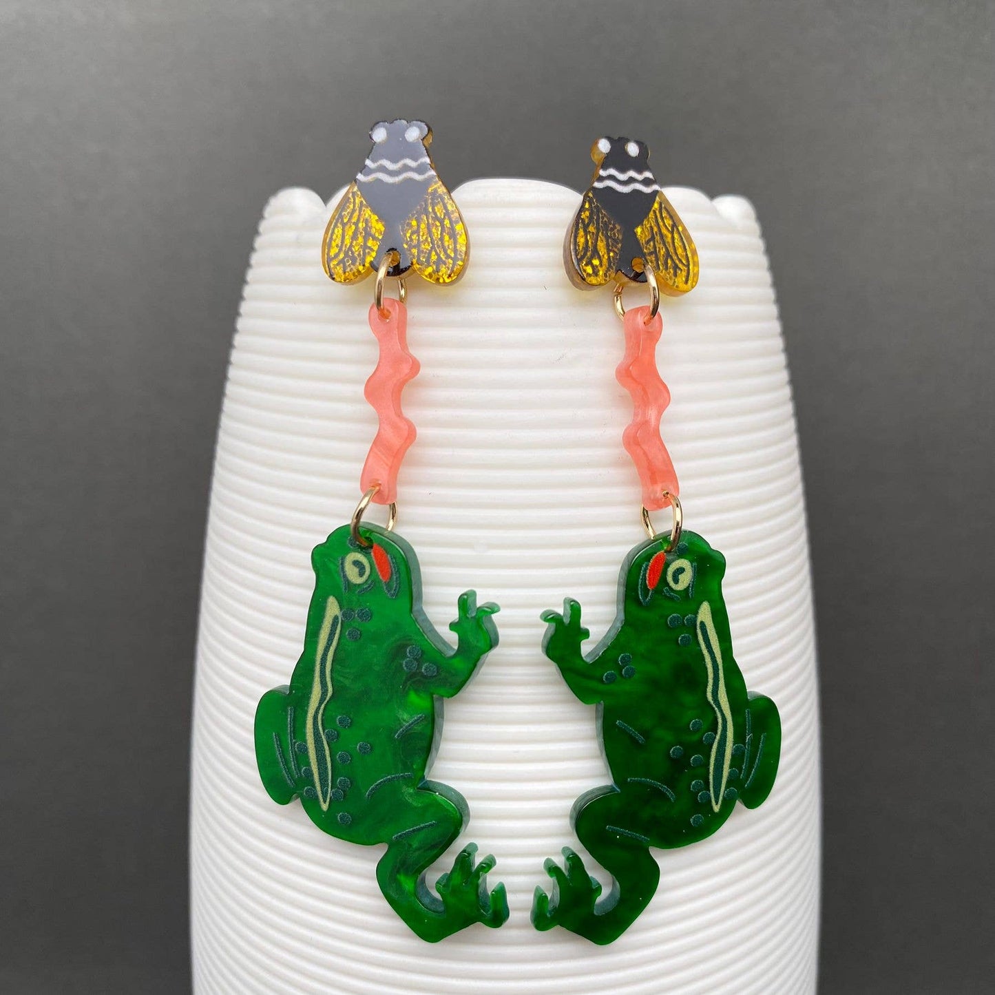 Frog Eating Flies Acrylic Post Earrings