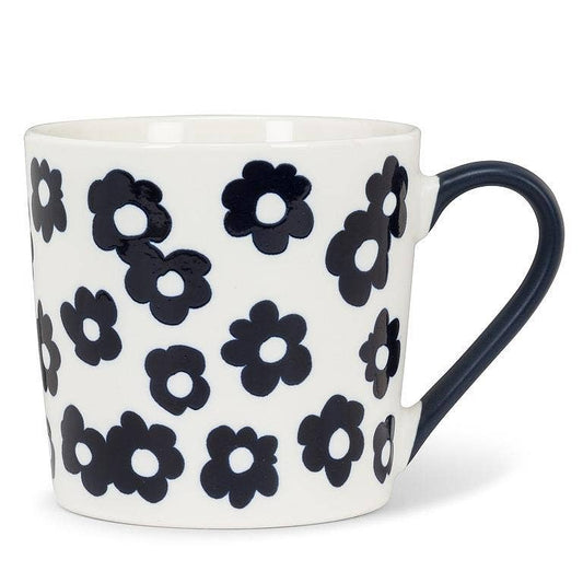 Graphic Flowers Mug-White & Navy-3.5"H(13oz)