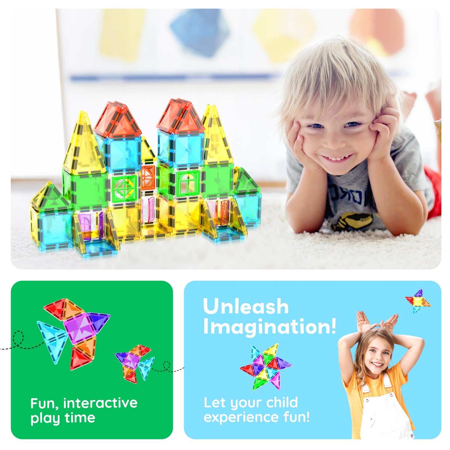 PicassoTiles 48 Pieces Travel Size Magnetic Tiles Toy