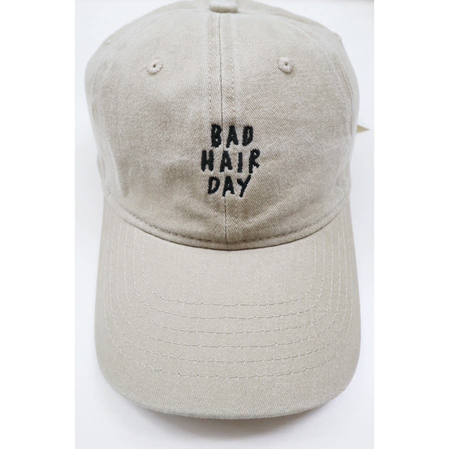 Bad Hair Day Embroidered Washed Baseball Cap: SAND