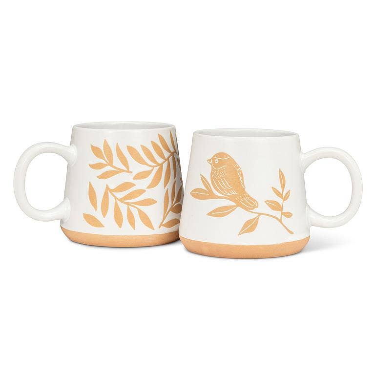 Oversized Mug with Leaves-4"H(17oz)