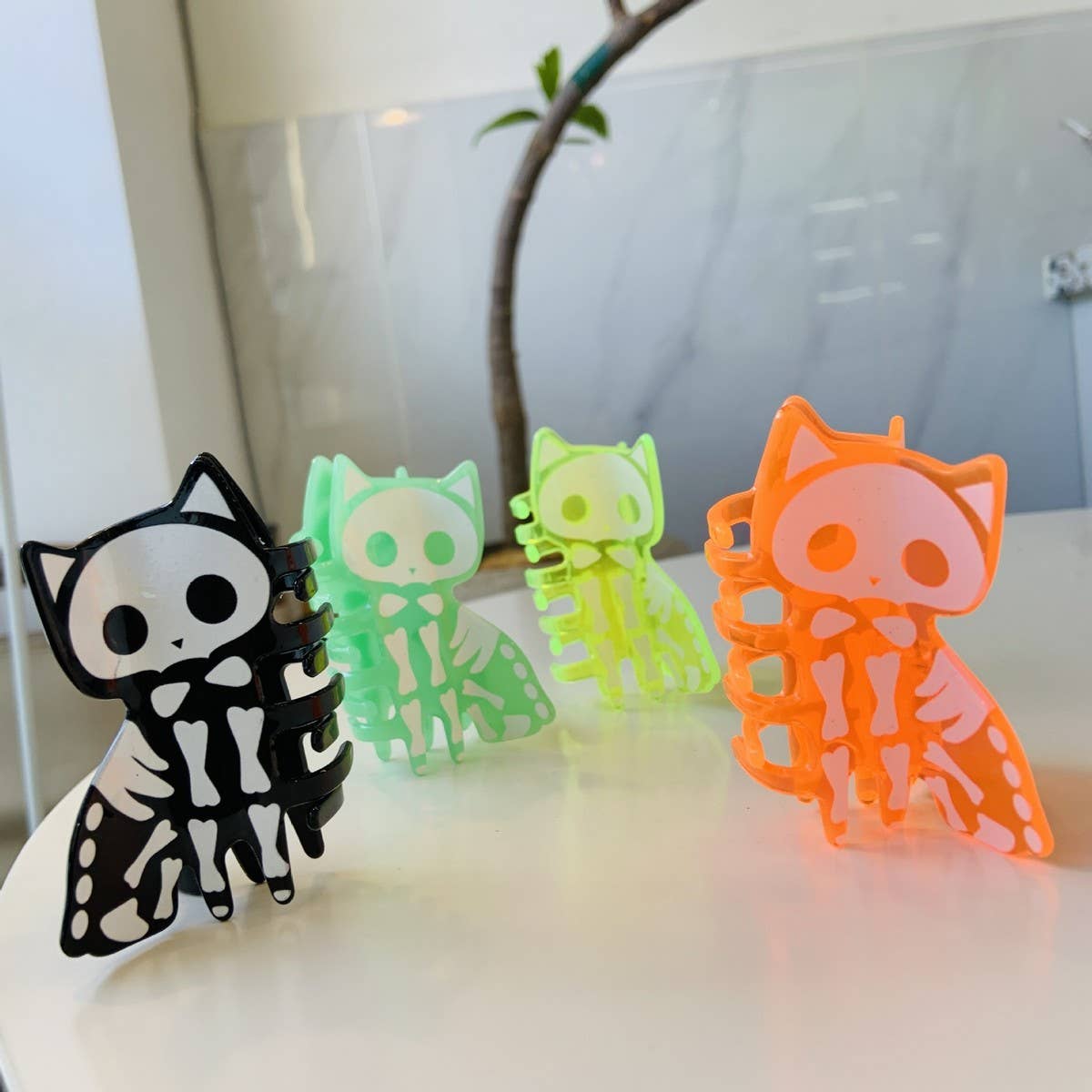 Glow Skull Pumpkin Acetate Hair Claw – 8.3cm Clip_CWASC1590: Green / (OS) 1