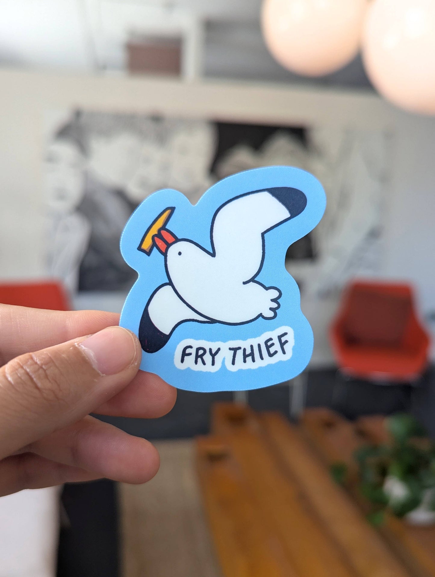 “Fry Thief” Seagull Sticker – Funny Vinyl Waterproof Sticker