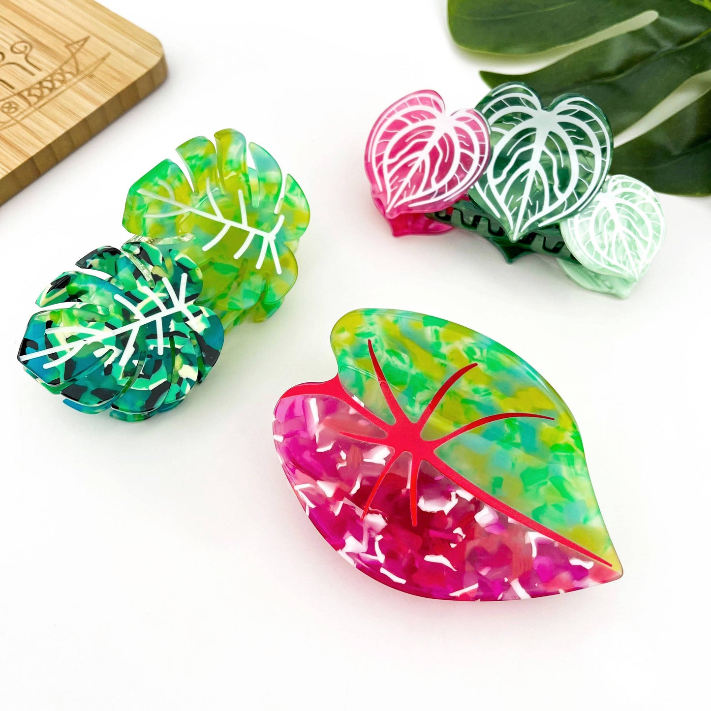 Red Palm Leaf & Monstera Acetate Hair Claw Clip