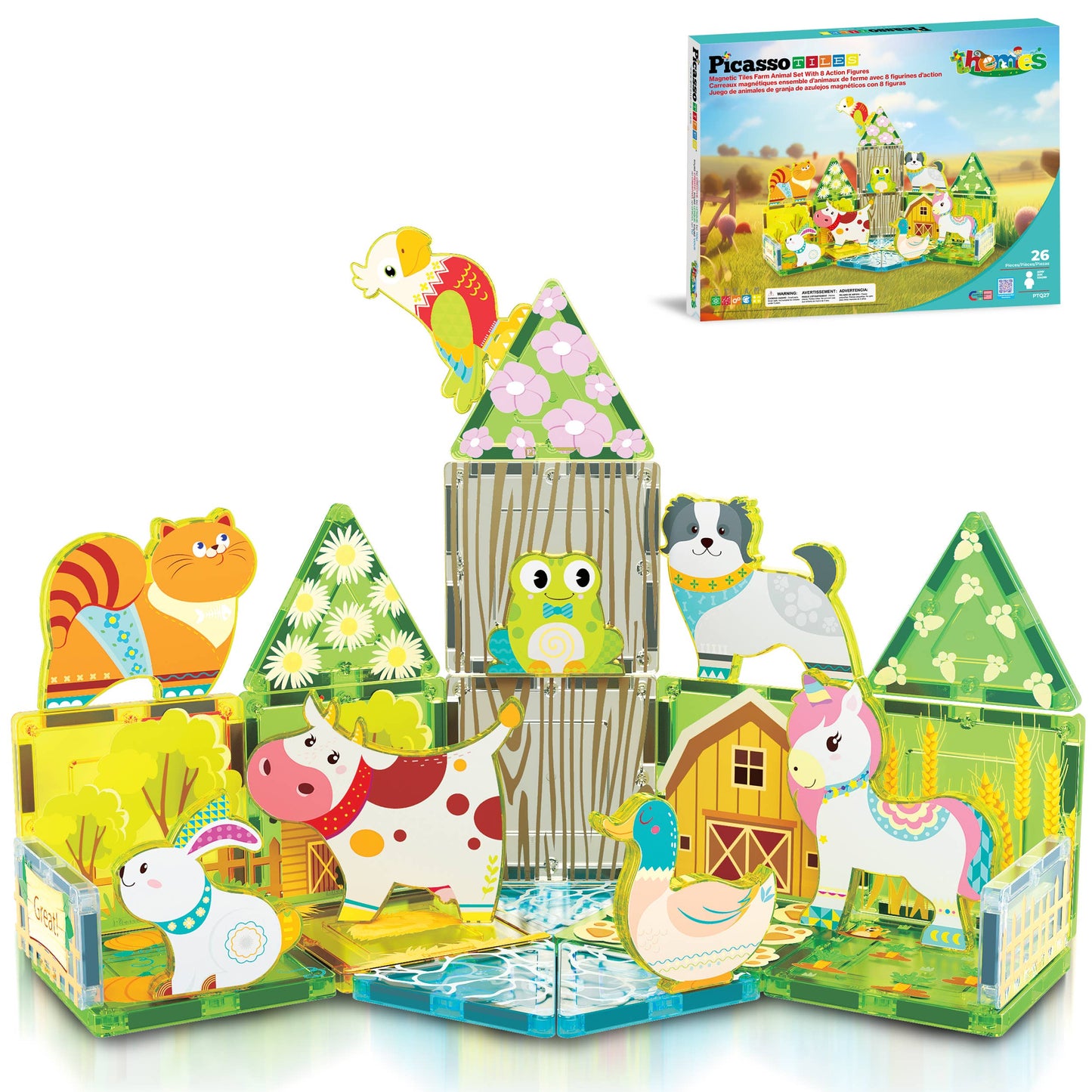 PicassoTiles 26pc Magnetic Tile Farm Theme Toy Set PTQ27