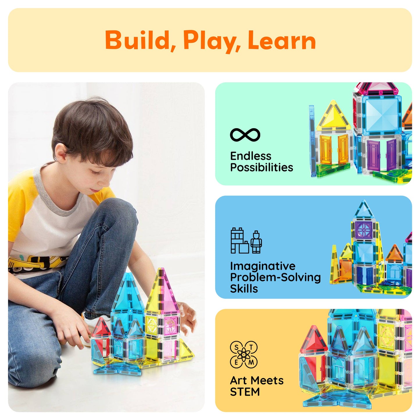 PicassoTiles 48 Pieces Travel Size Magnetic Tiles Toy