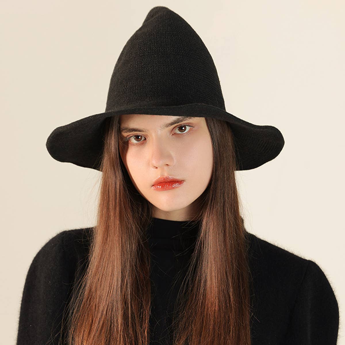 Halloween Pointed Witch Hat, Knit & Foldable_CWAH0617: BLACK / (OS) 2