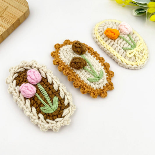 Handmade Crochet Flower Hair Clips, Soft Yarn Floral Barrett
