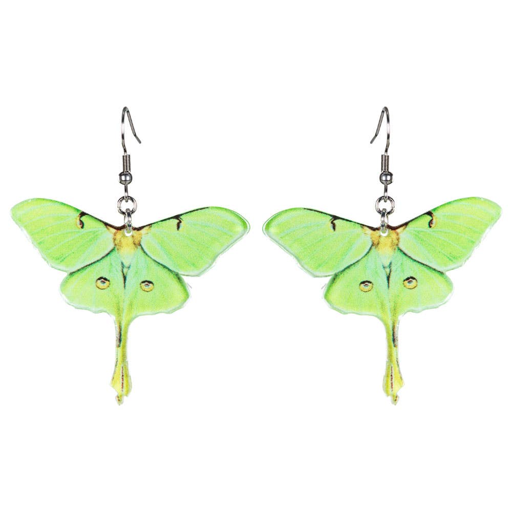 GREEN ACRYLIC MOTH EARRINGS