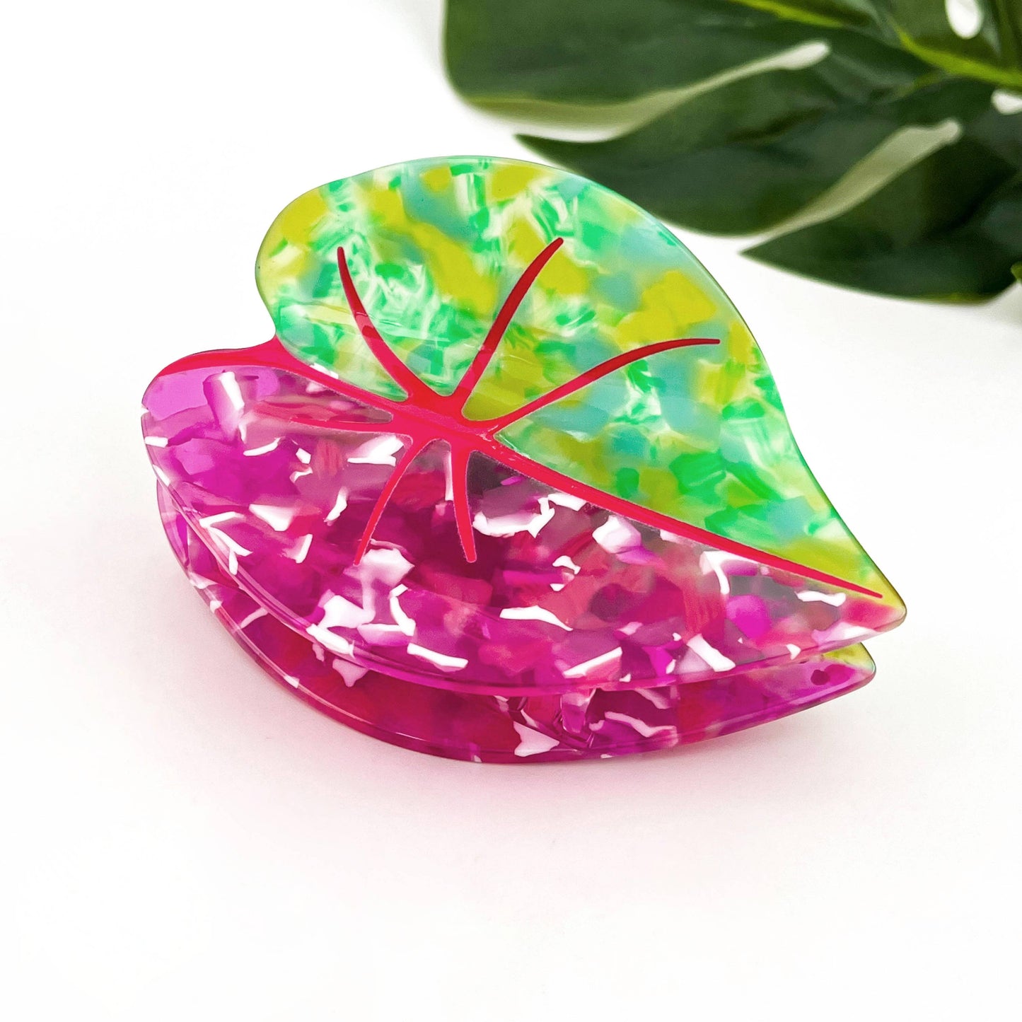Red Palm Leaf & Monstera Acetate Hair Claw Clip