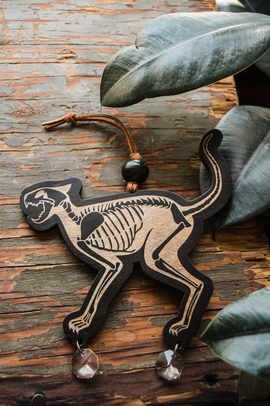 Black Cat Skeleton Wooden Ornament Wall Hanging Suncatcher