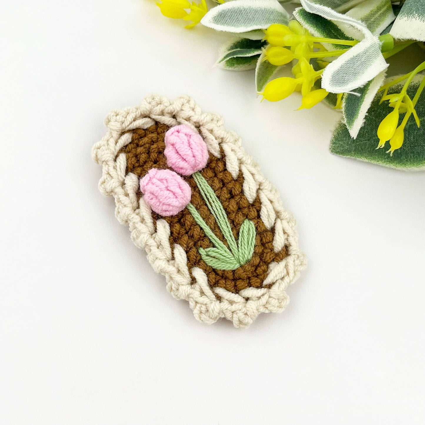 Handmade Crochet Flower Hair Clips, Soft Yarn Floral Barrett