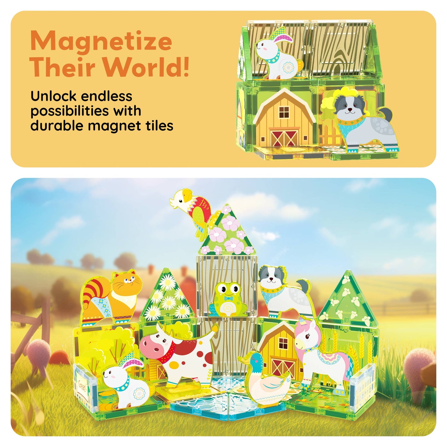 PicassoTiles 26pc Magnetic Tile Farm Theme Toy Set PTQ27