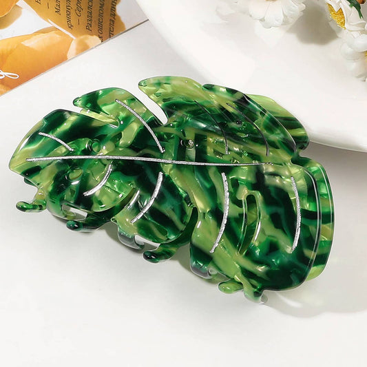 Acetate Leaf Hair Claw - Elegant Shark Clip_CWAHA1646: Green / (OS) 3