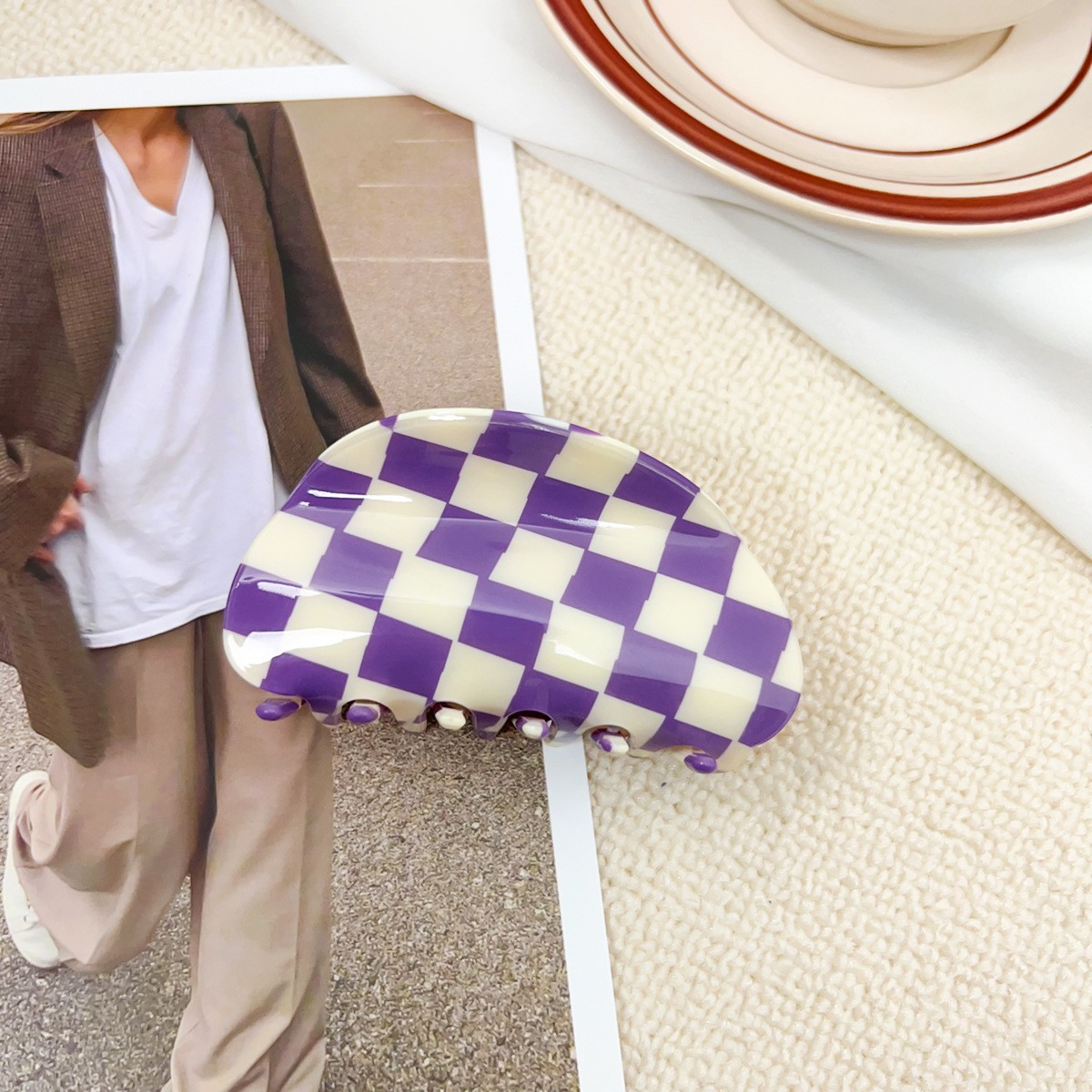 Checkerboard Hair Claw – Candy Color Acetate Look_CWMM10084