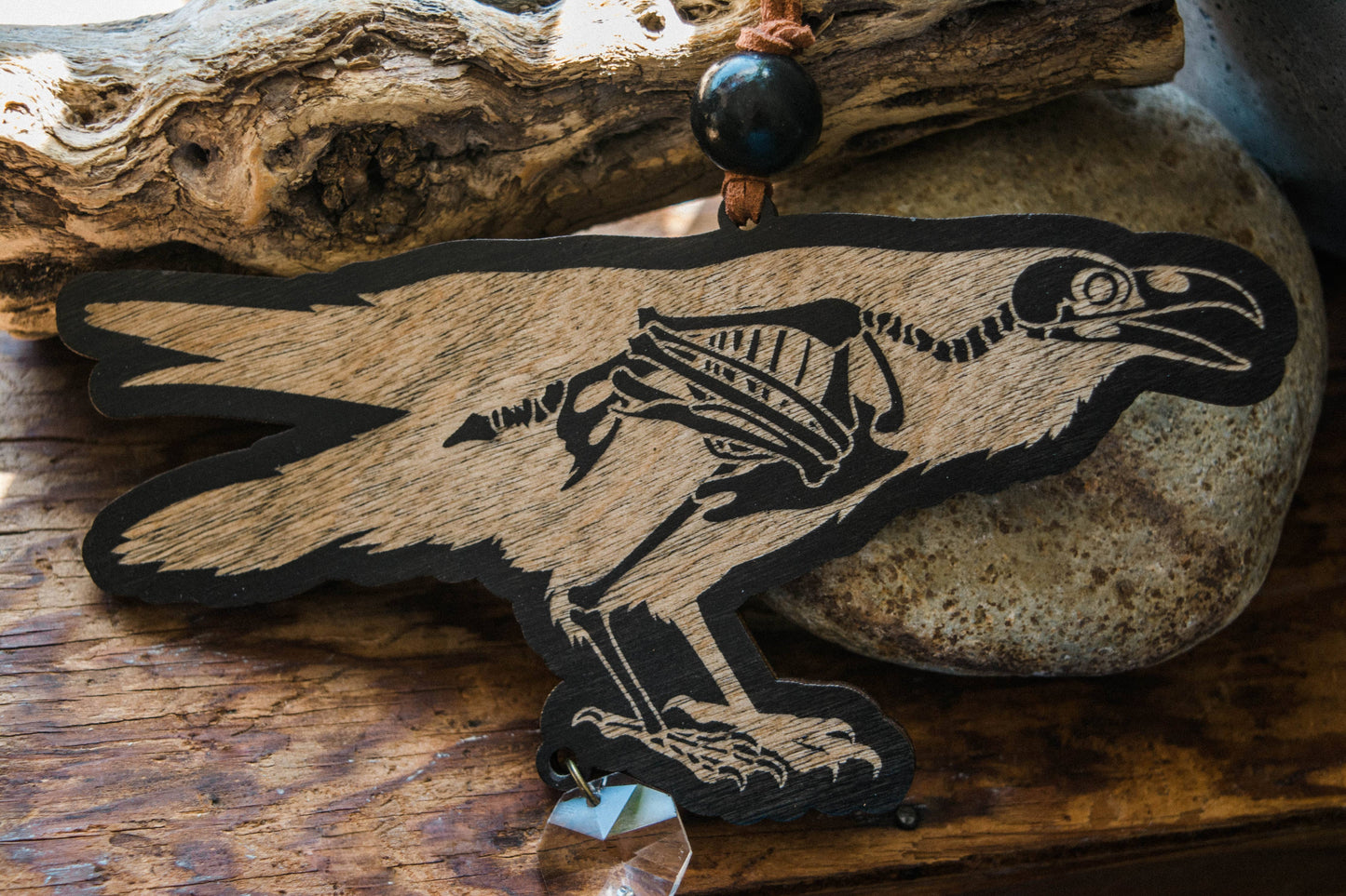 Black Raven Skeleton Wooden Ornament Wall Hanging Suncatcher