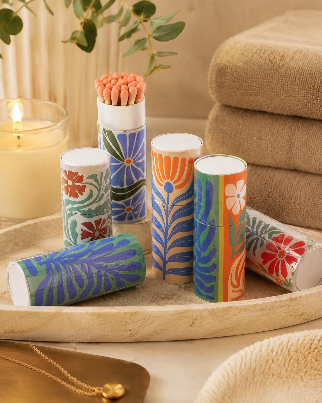 Scandi Floral Small Tube Matchbox - ANN484