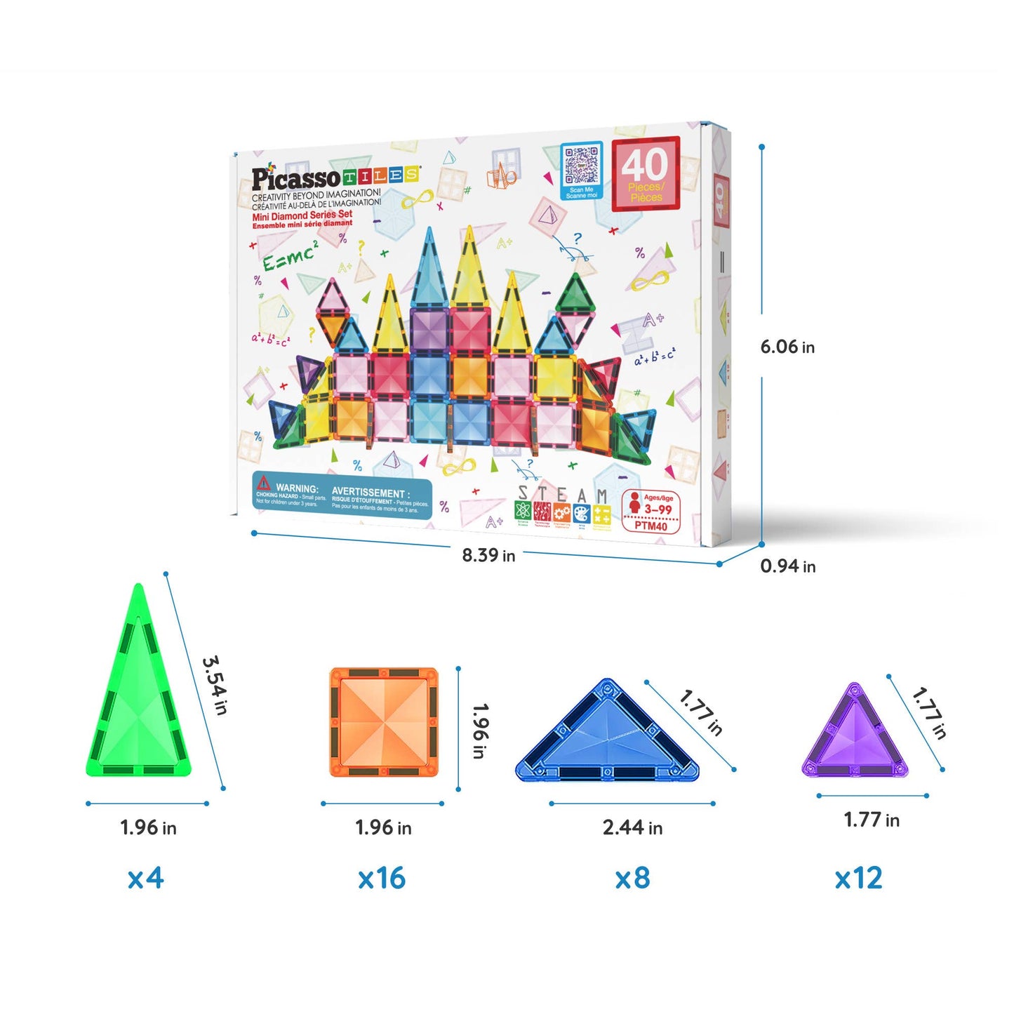 PicassoTiles 40pc Travel Size Magnetic Tile Building Set