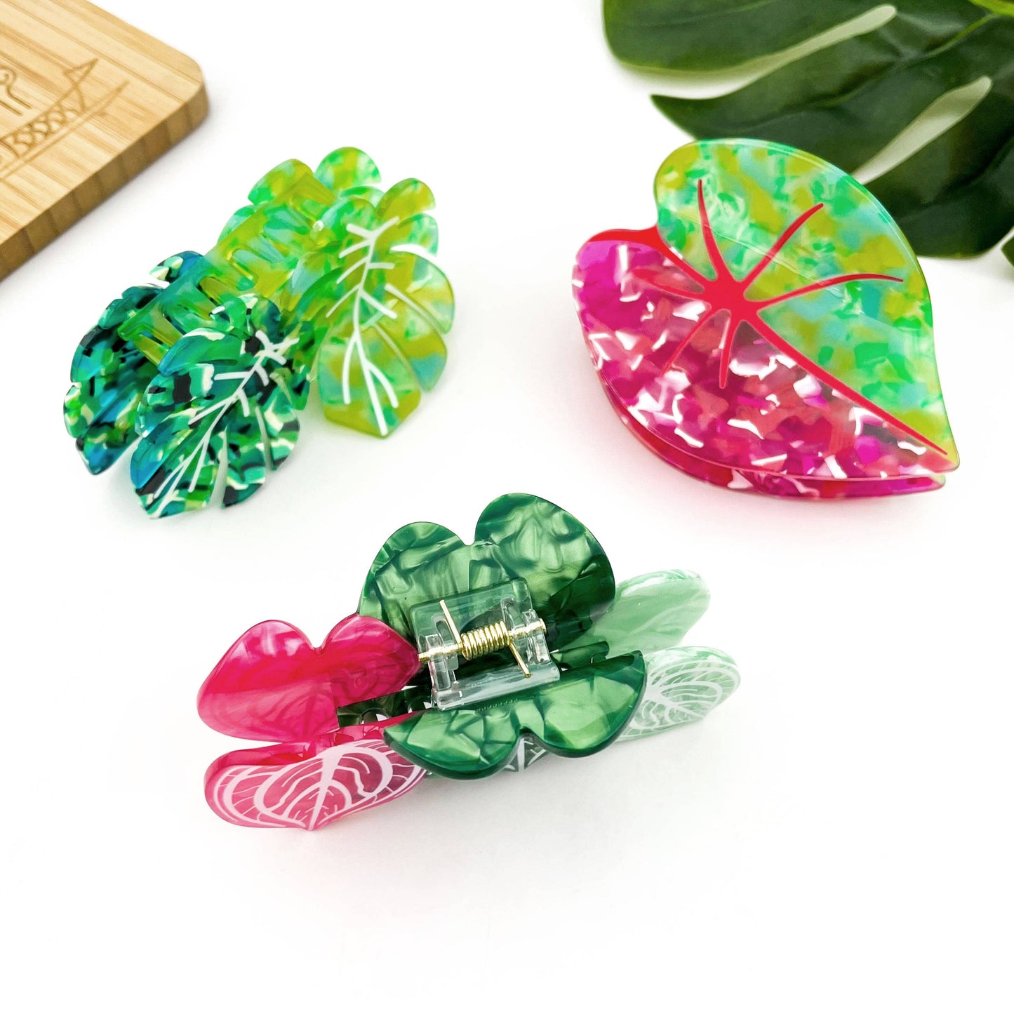 Red Palm Leaf & Monstera Acetate Hair Claw Clip