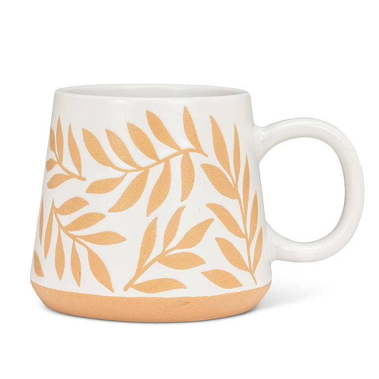 Oversized Mug with Leaves-4"H(17oz)